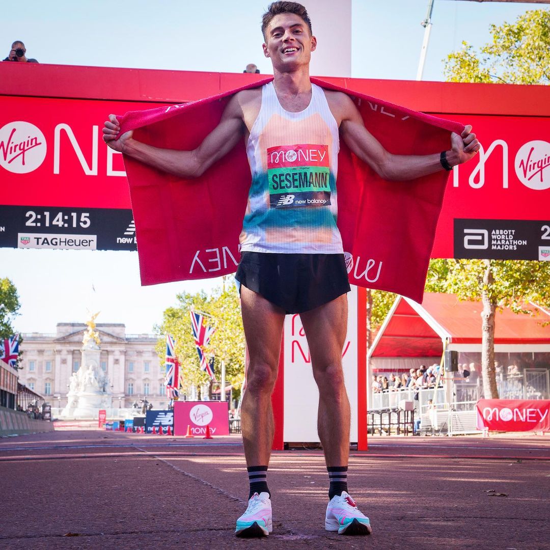 phil sesemann at the finishing line of the London Marathon 2021