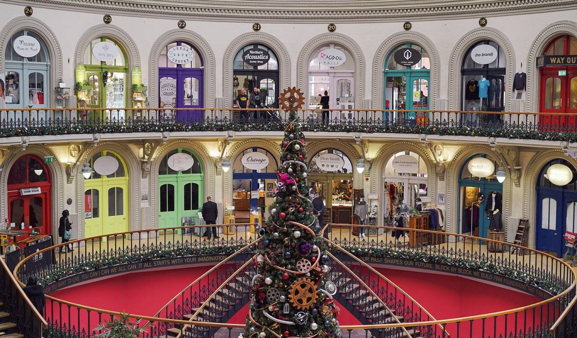 christmas tree in the middle of the corn exchange where the christmas markets will be this year