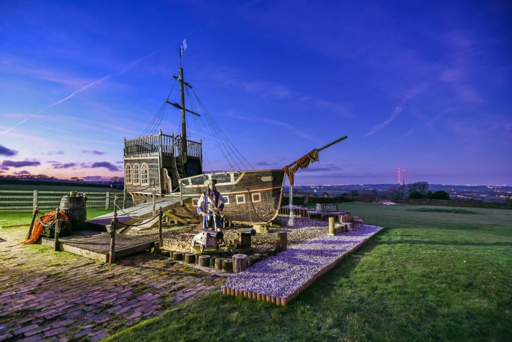 a pirate ship play area with pretend Jack Sparrow.