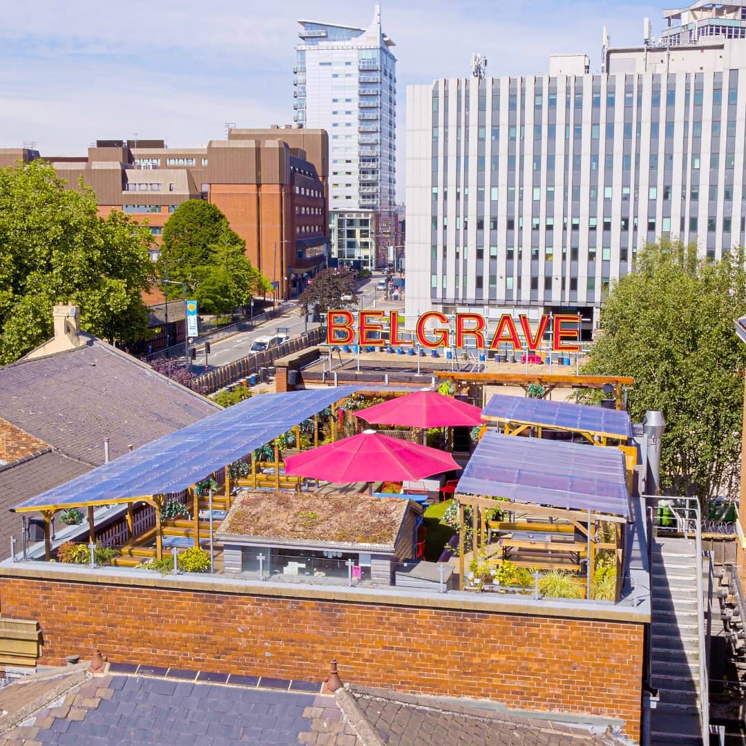 Drone image of Belgrave Music Hall's Rooftop.