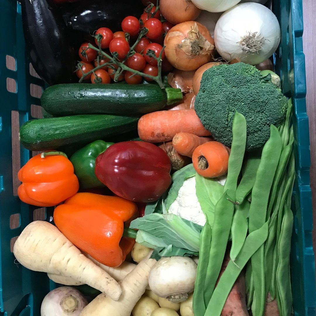 Box of vegetables.