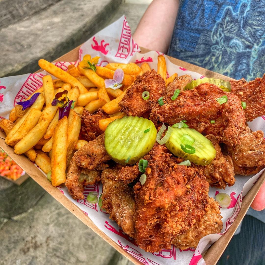 Vegan fried chicken and fries from Doner Summer. 