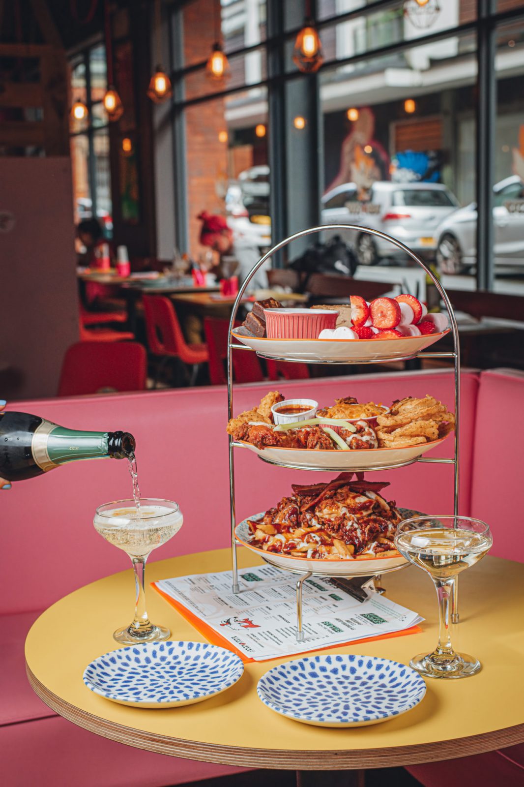 three tiers of afternoon tea.