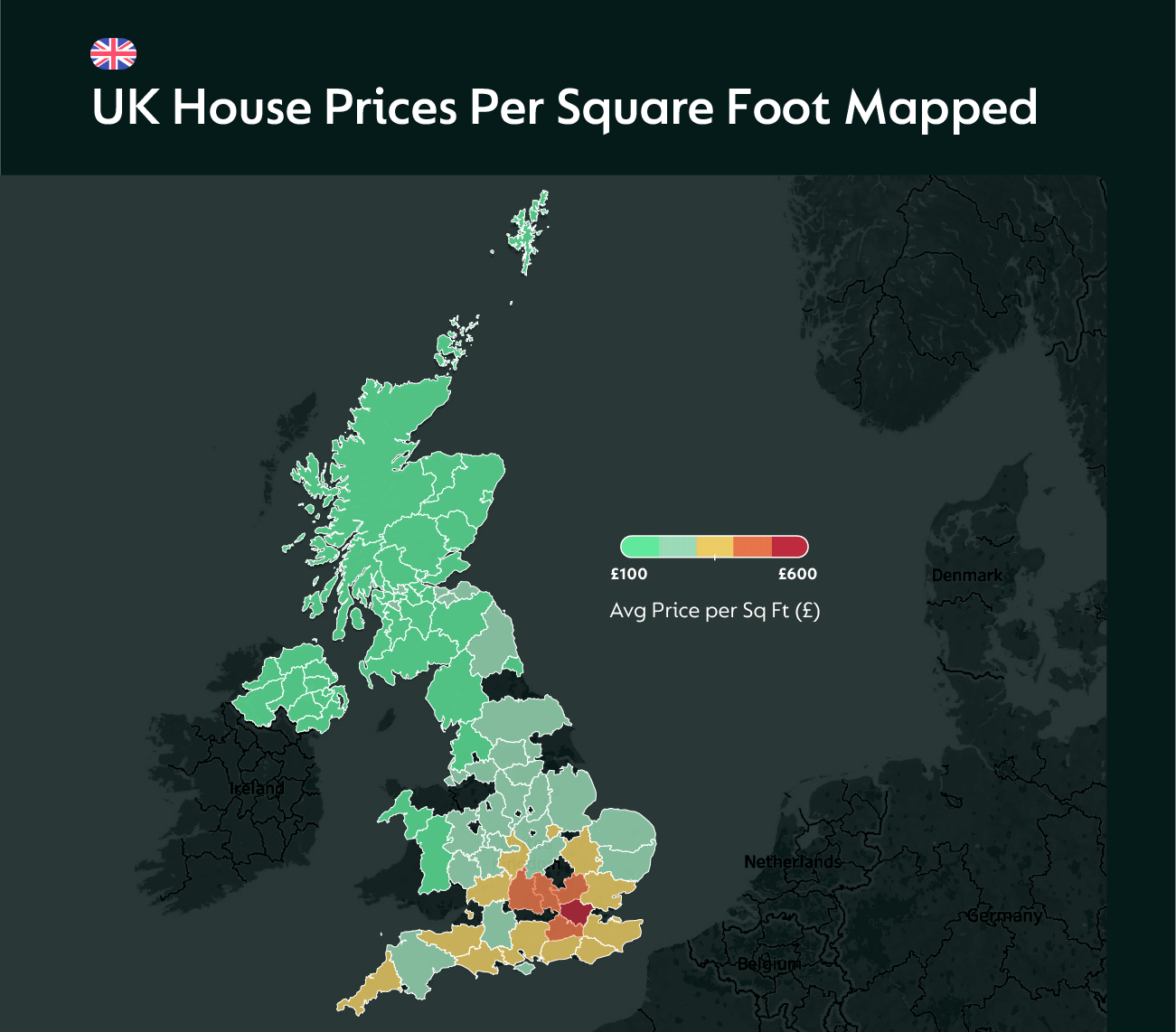 Colour graded map of the UK showing best places to buy.