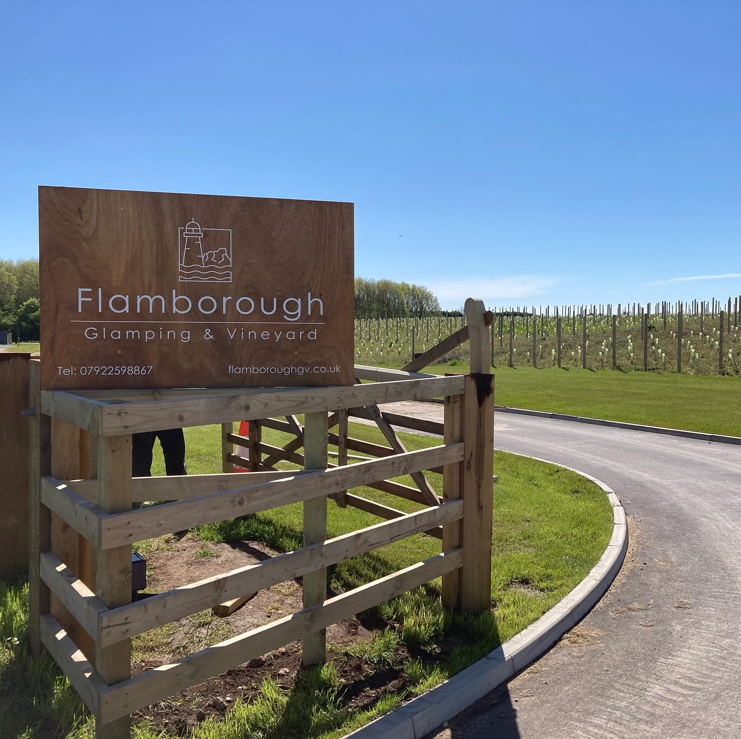 The sign outside Flamborough Glamping and Vineyard.