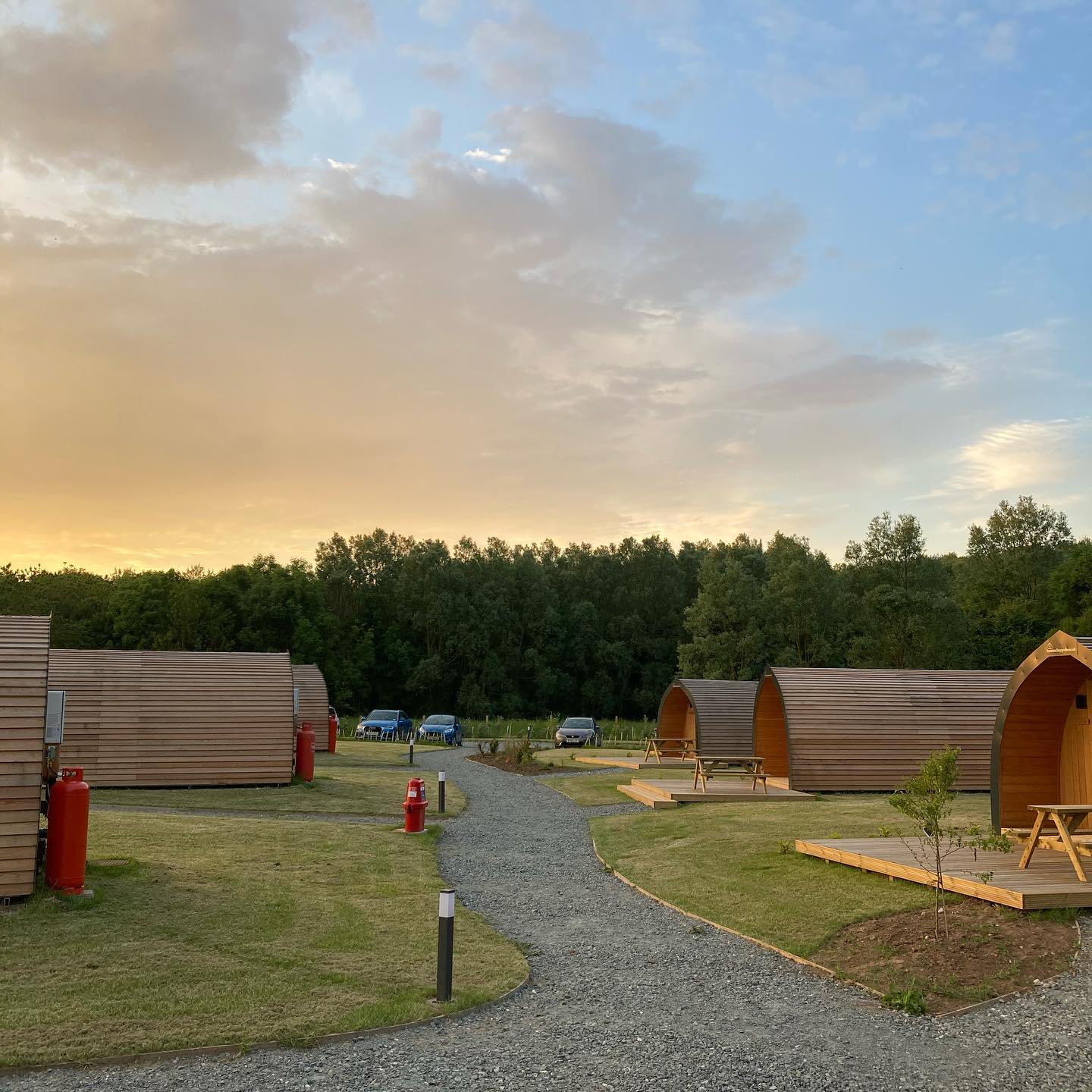 The pods at Flamborough with the backdrop of the sunset.