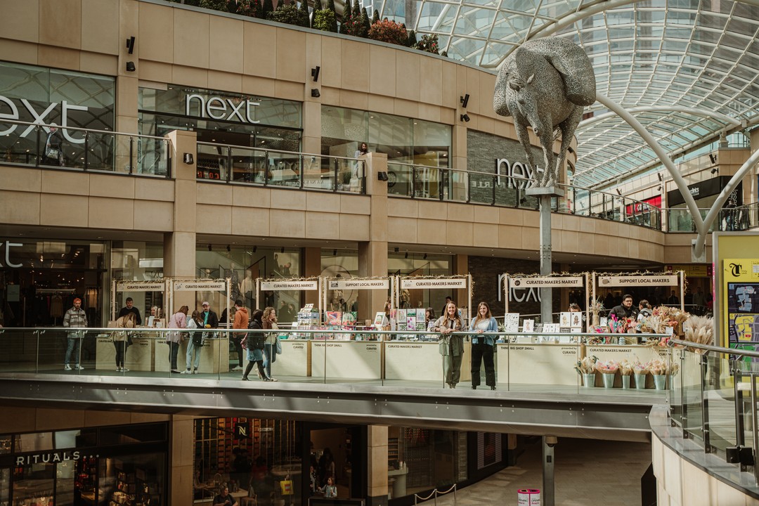 The Curated Makers market taking place in Trinity Leeds. 