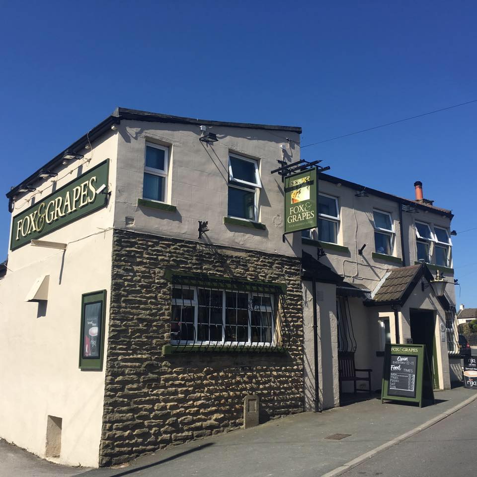 The outside of the Fox and Grapes in Pudsey. 