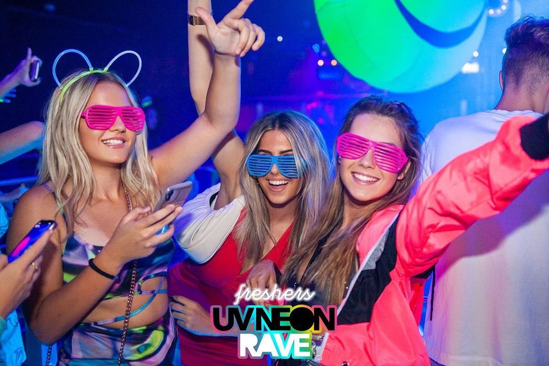 A group of girls at the Freshers UK Neon Rave.