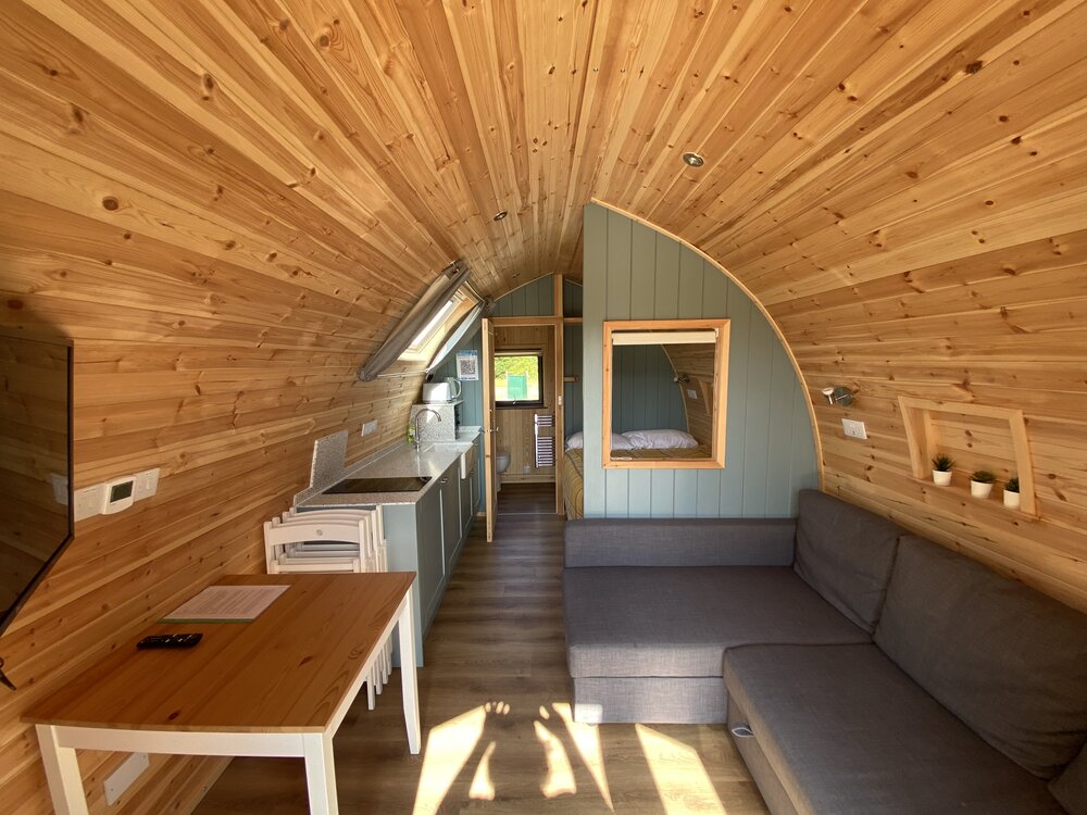 The interior of the glamping pod.