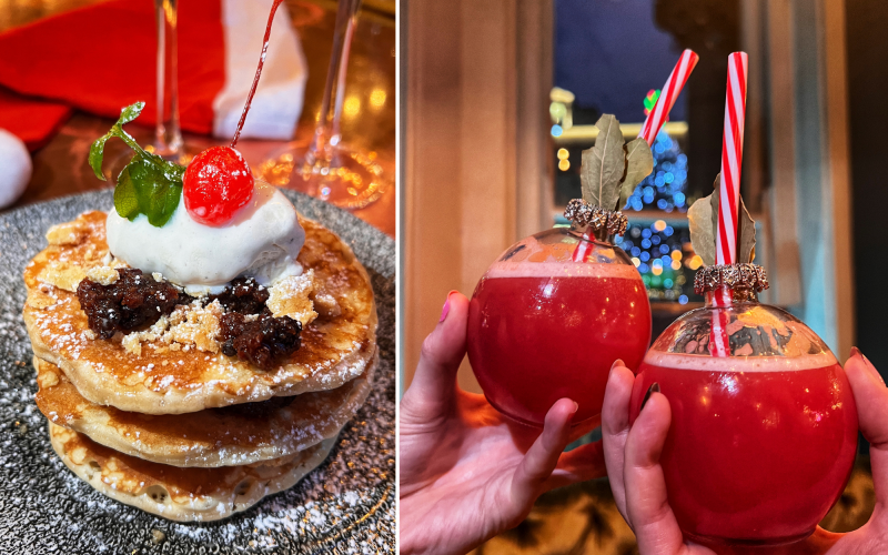 mince pie pancakes and bauble cocktails.