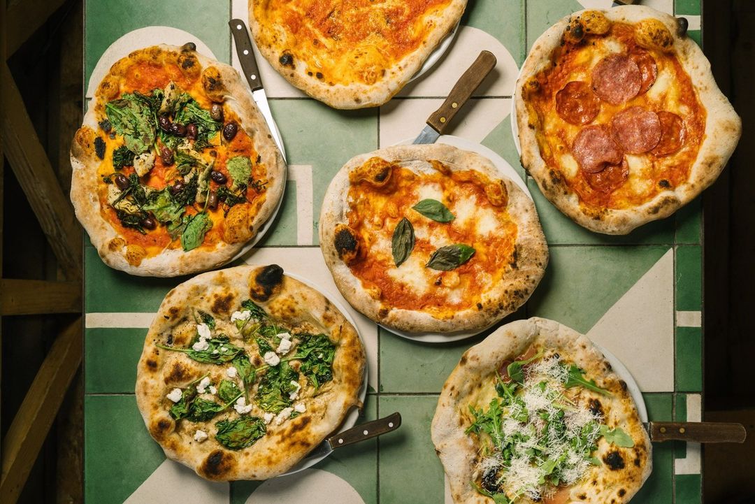 A selection of pizza. 