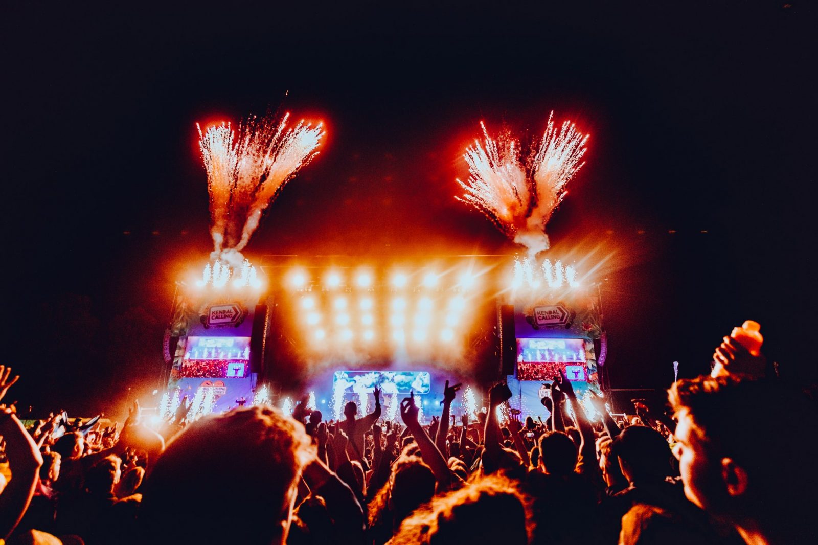 Kendal Calling festival at night. 