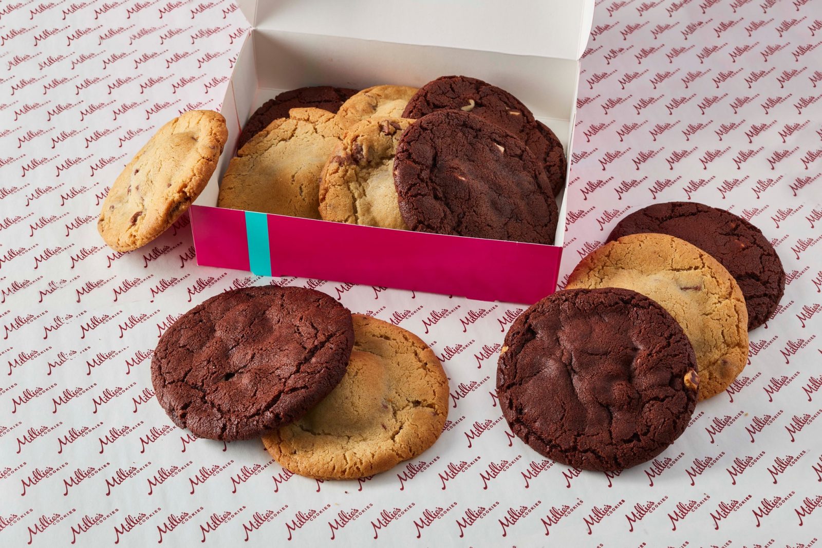 A box of cookies from Millie's Cookies.