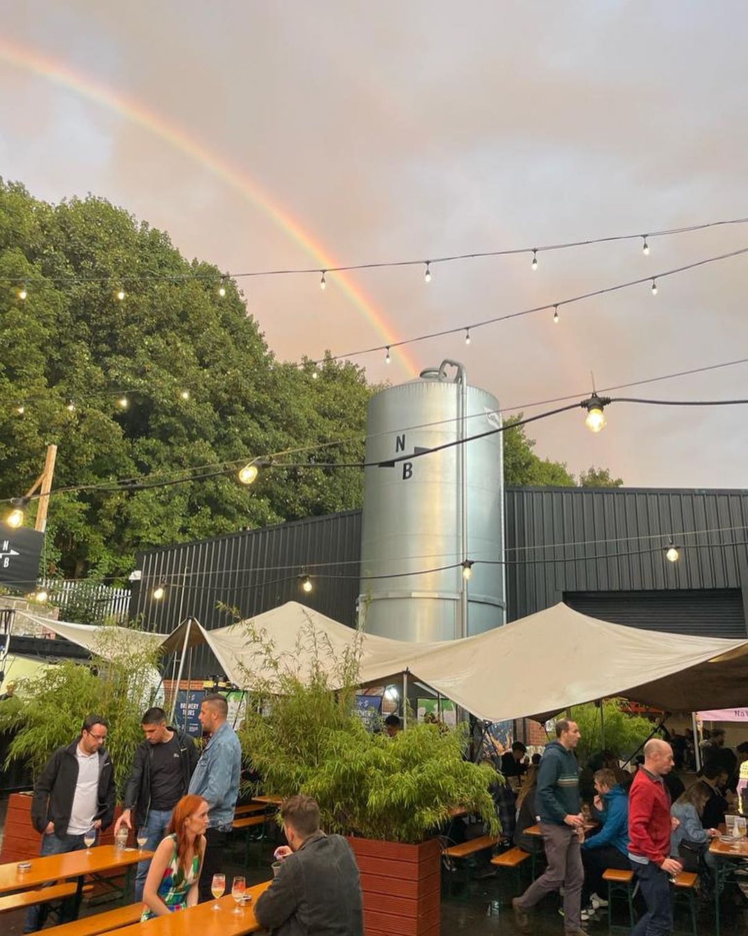 rainbow over brewery.
