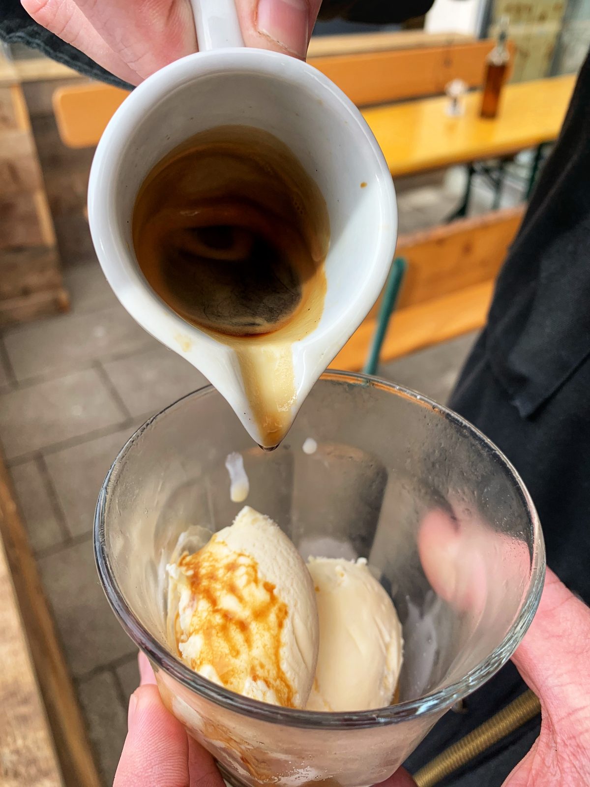 Affogato, gelato with a double espresso.