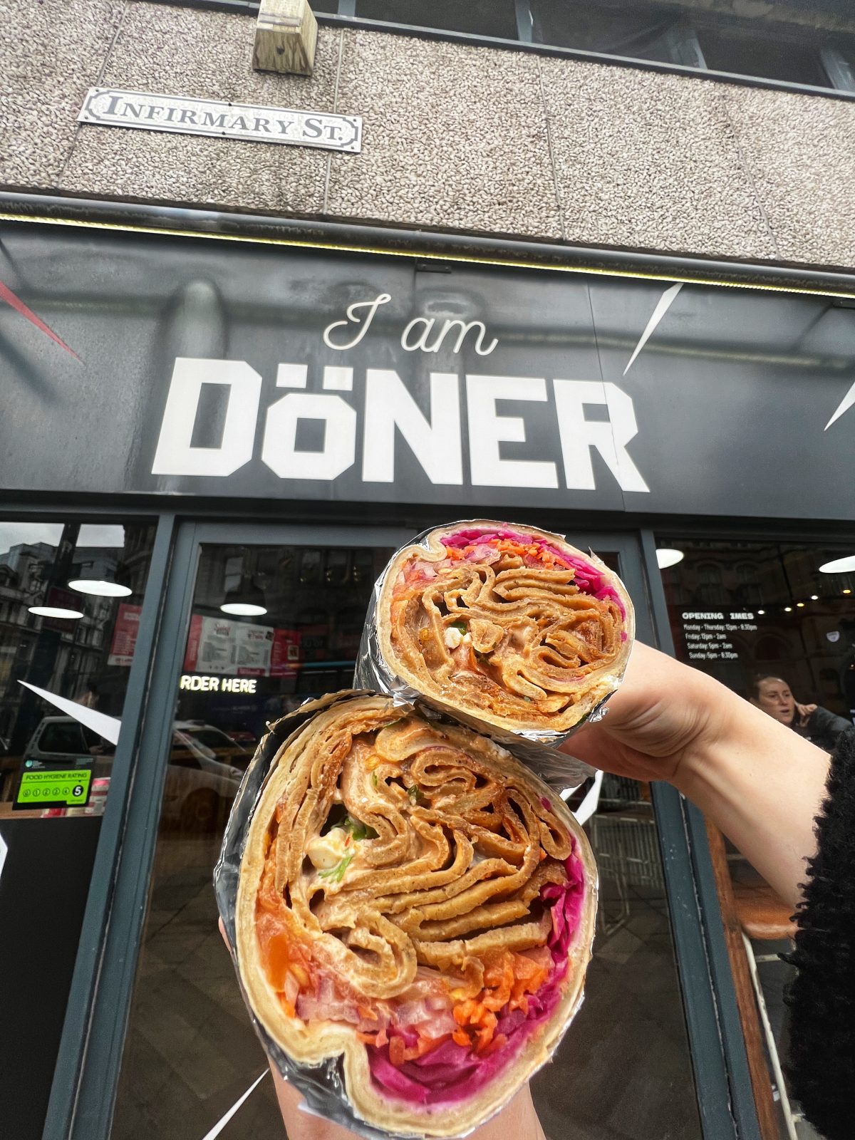 kebab outside I am doner sign.