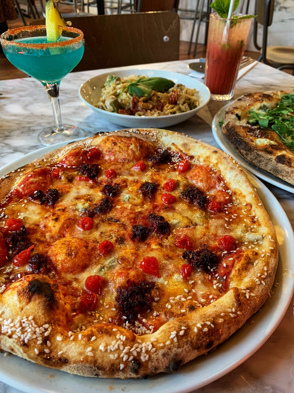 pizza and cocktail.