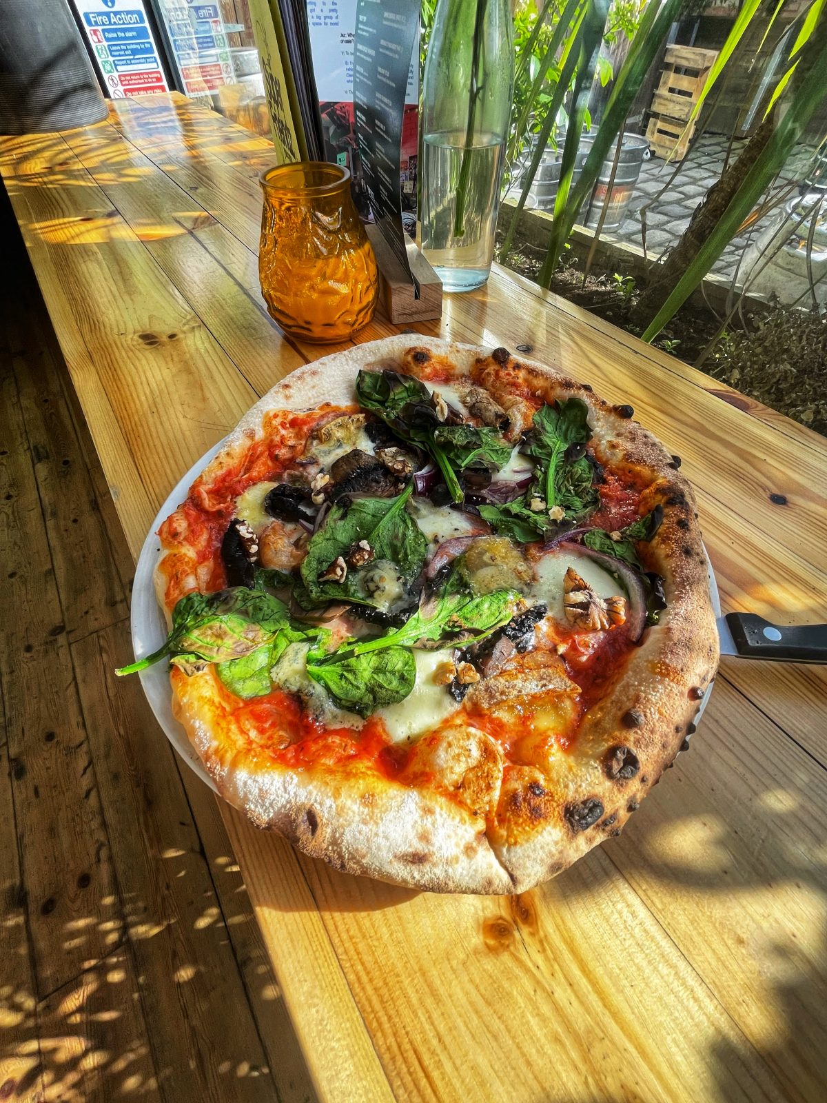 vegetarian pizza on a table.