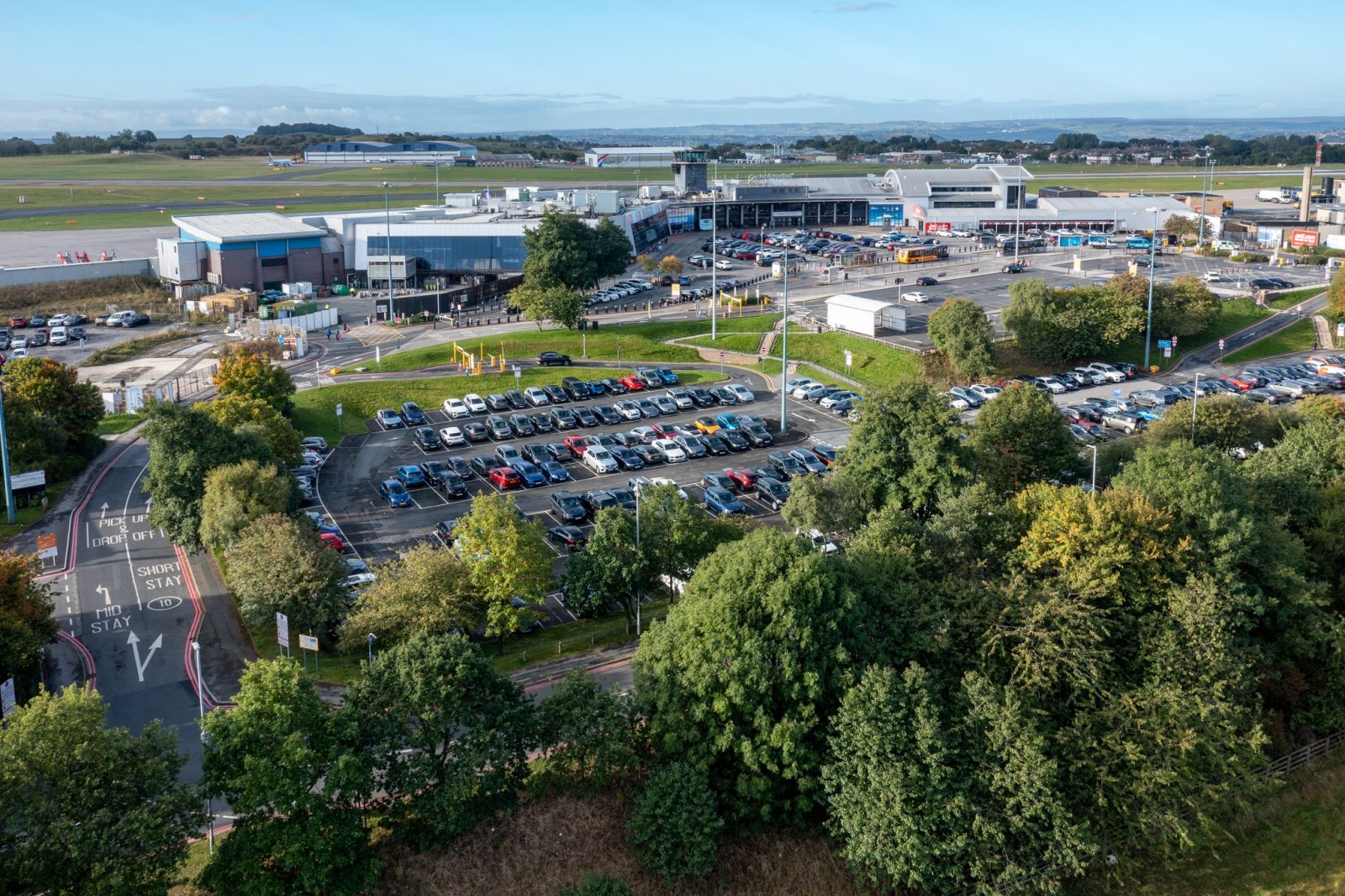An aerial view of Leeds Bradford Airport. 