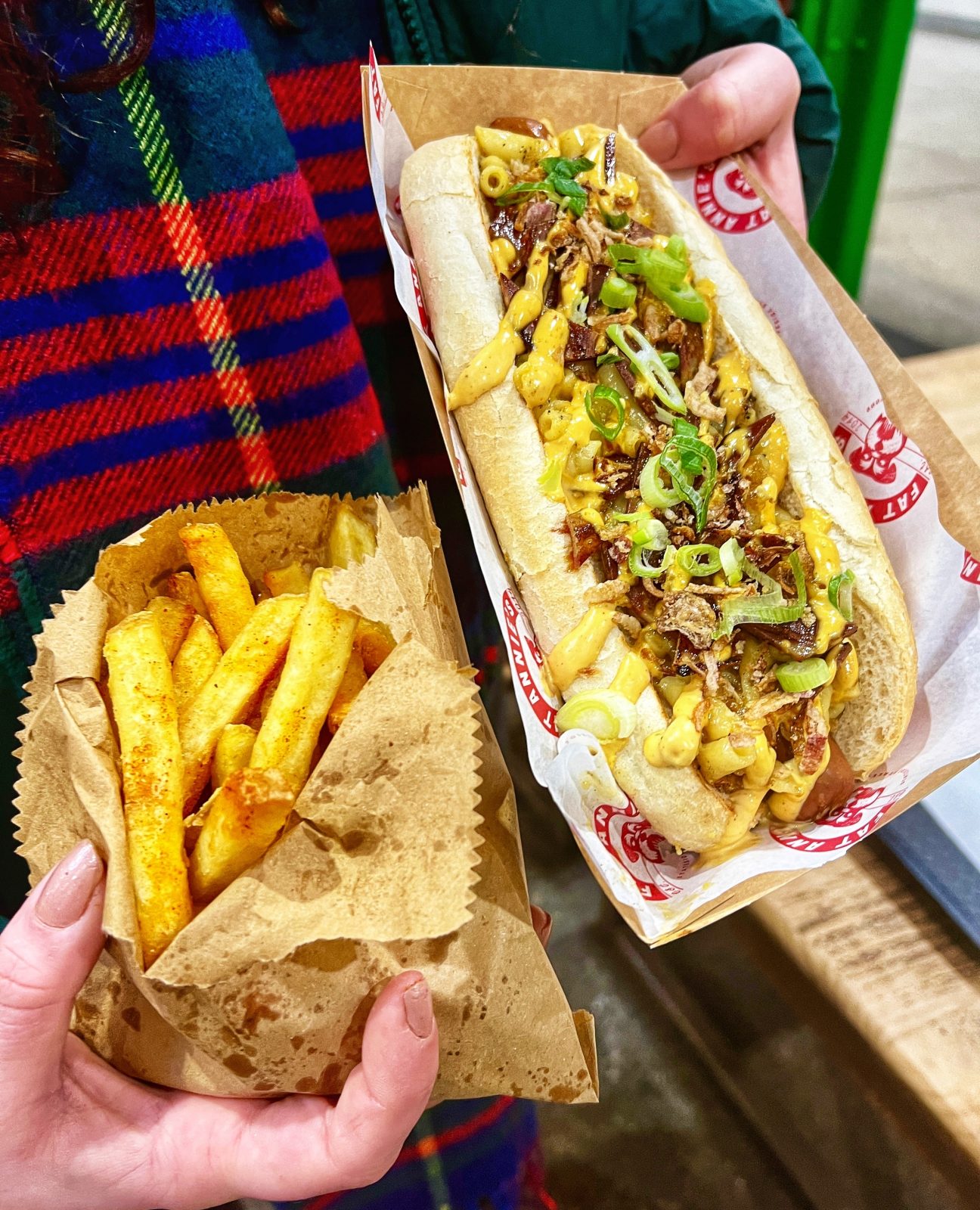 Hotdogs and chips at Fat Annie's in Leeds