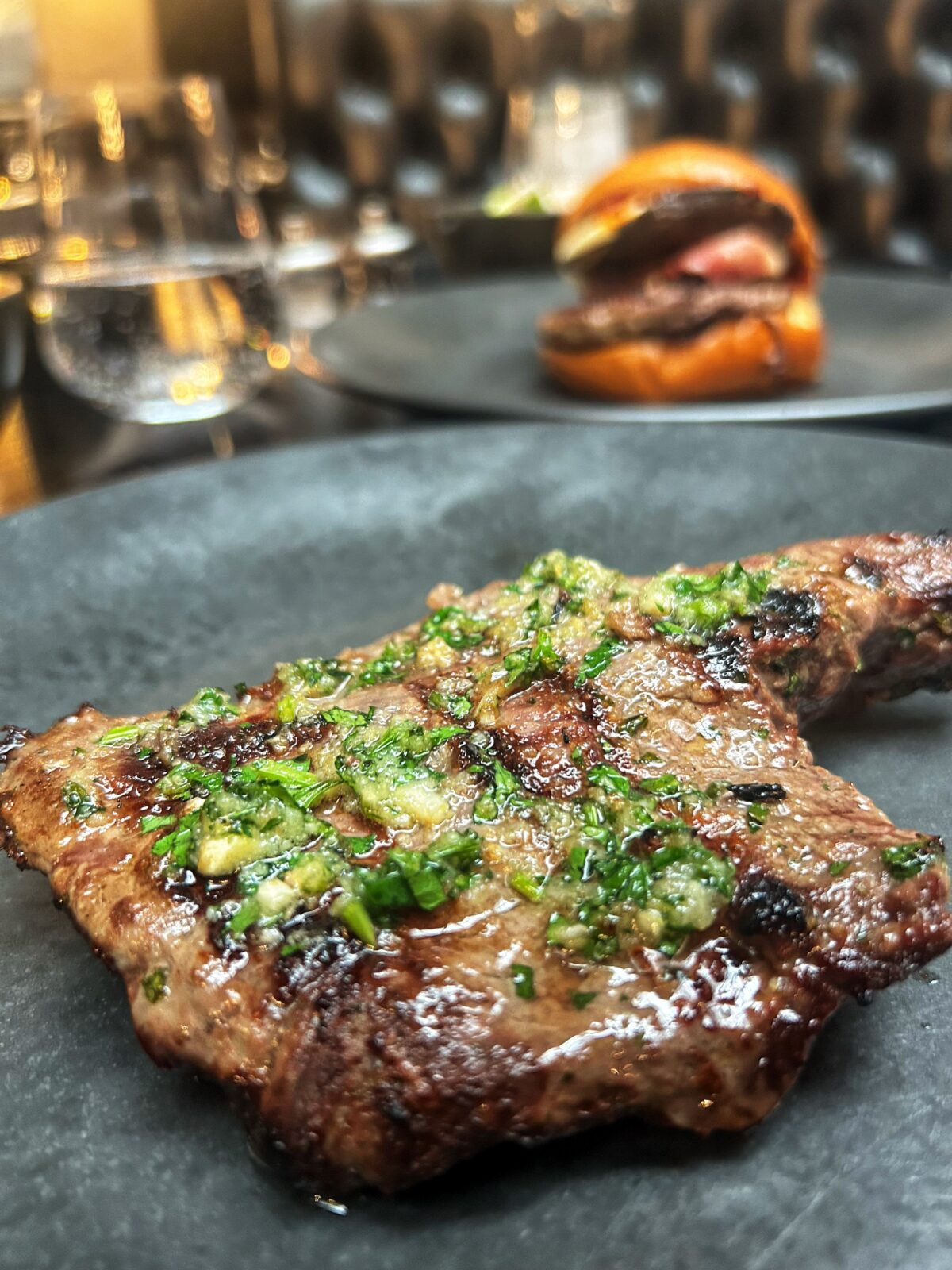 steak on a plate.