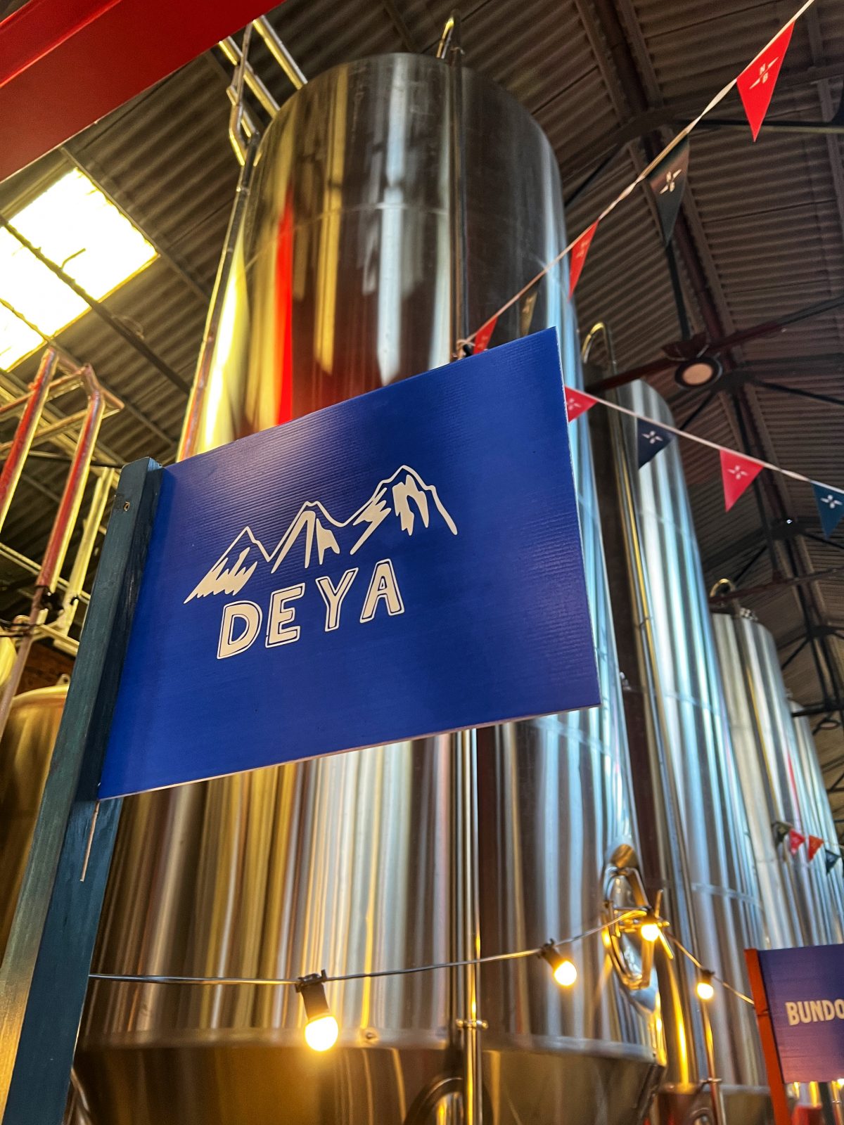 DEYA sign in blue.