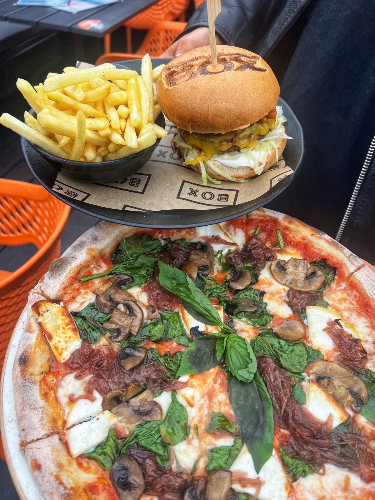 pizza and burger.