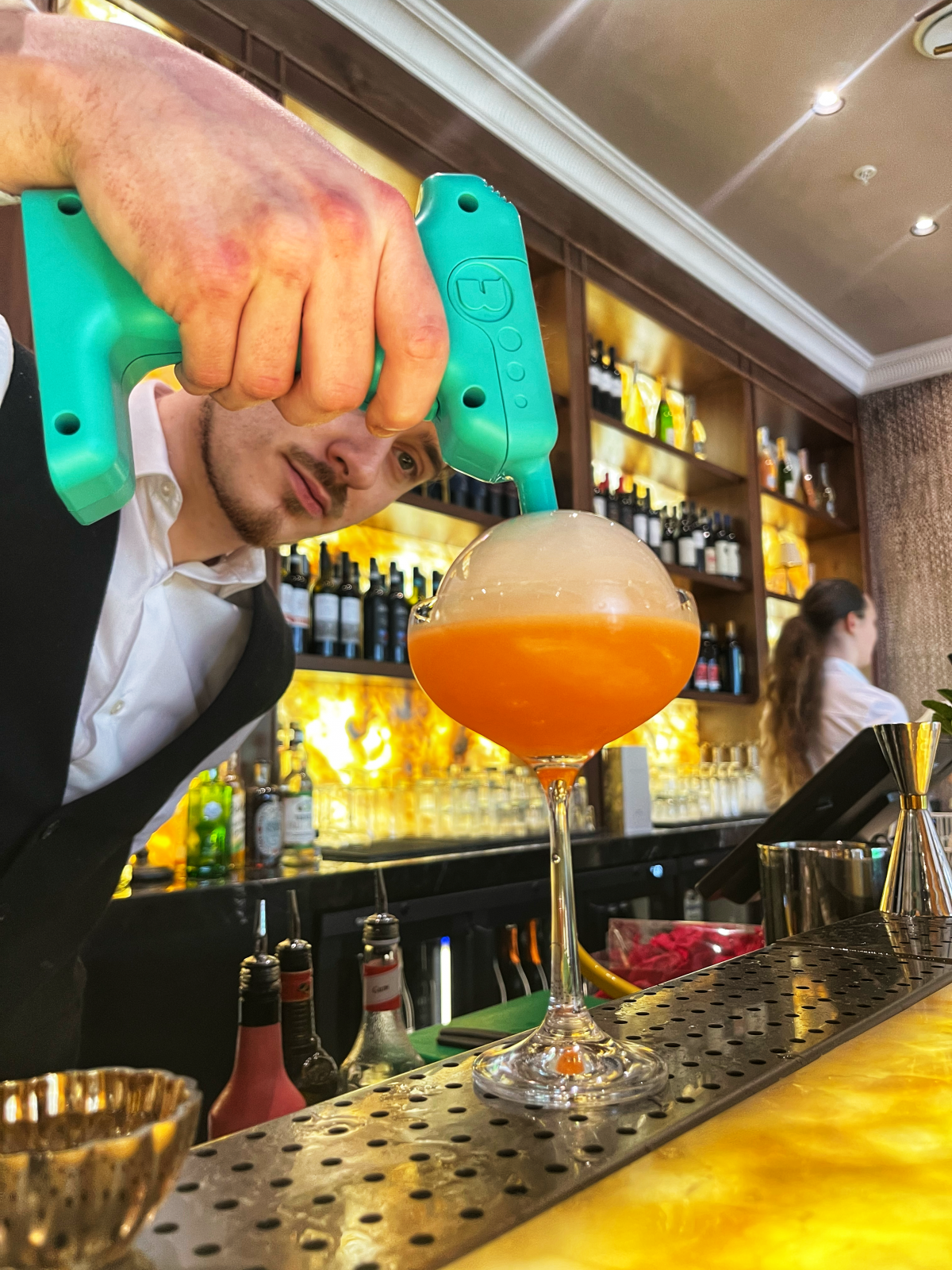 orange cocktail with bubble.
