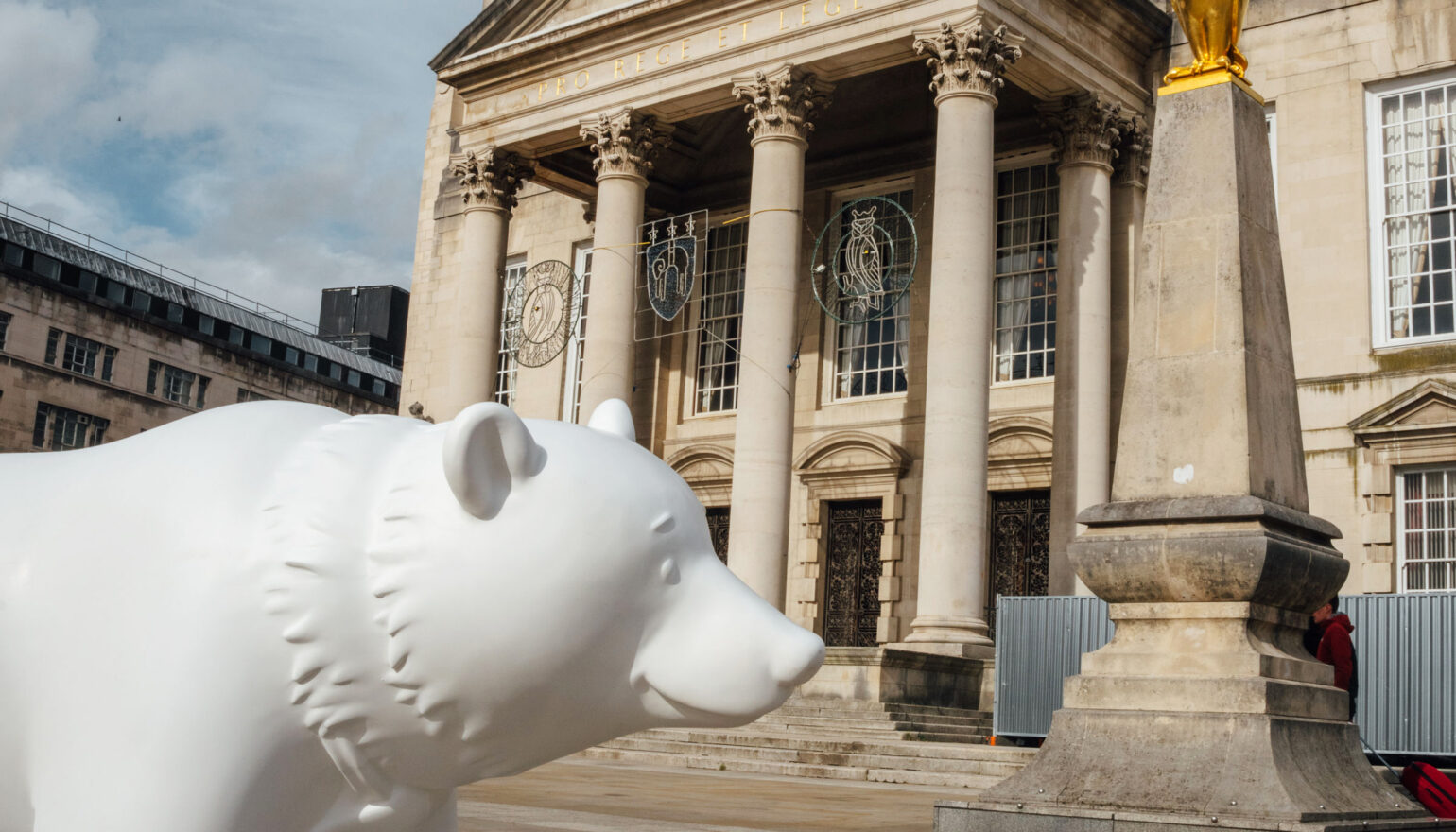 White bear outside Leeds Town Hall.