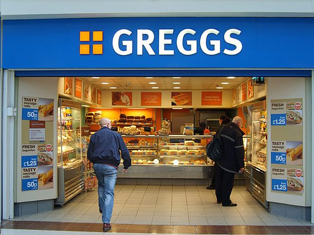 The shopfront of a Greggs in the UK. 