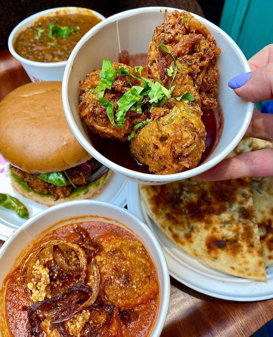 A selection of Indian street food from Bundobust in Leeds. 