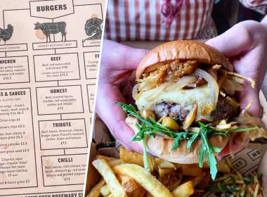 burger and a menu.