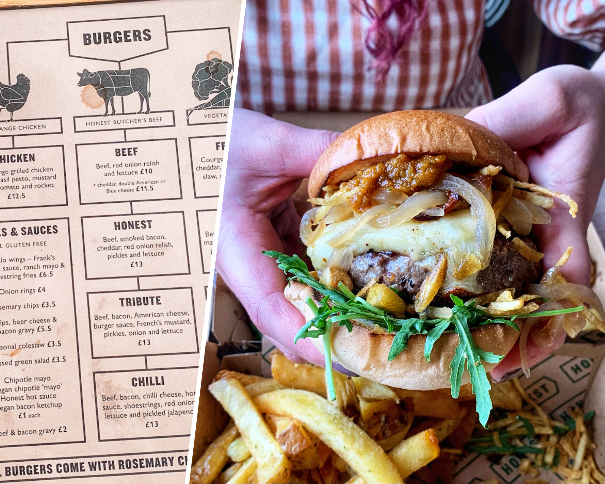 burger and a menu.