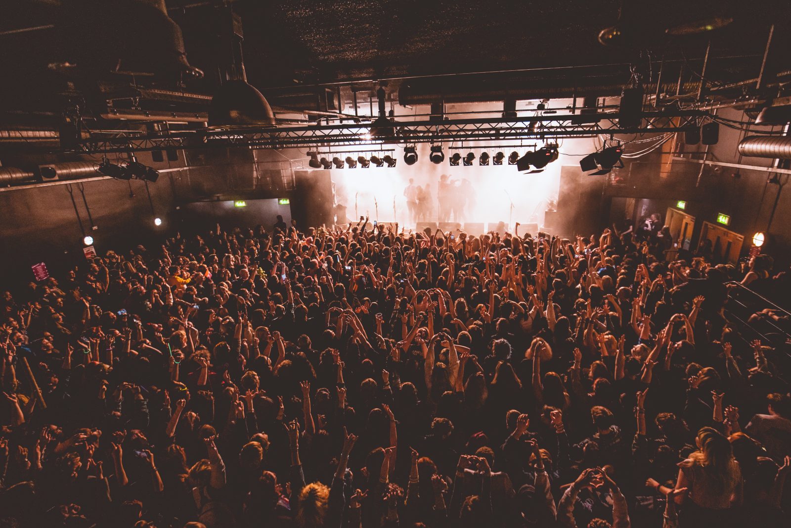 aerial view of a crowd watching the stage.