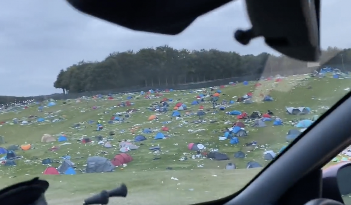 A video shared by a volunteer shows the volume of tents and litter left behind at Leeds Festival. Credit: Twitter/X, Jack Lowe