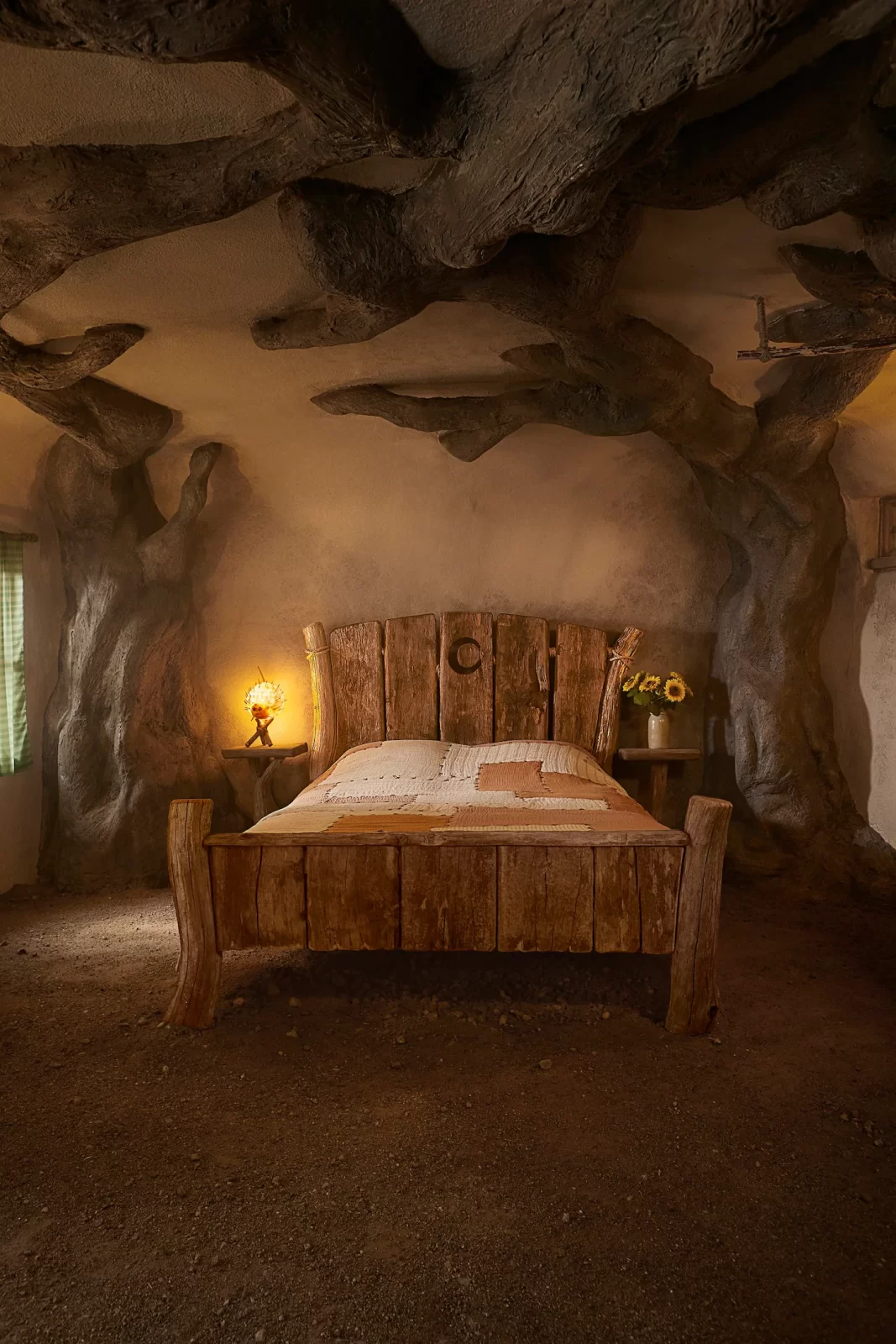 The bedroom inside Shrek's Swamp on Airbnb.