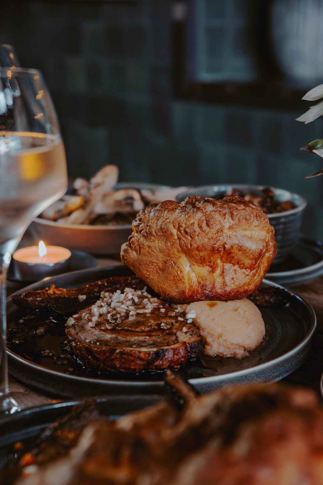 roast dinner with Yorkshire pudding. 