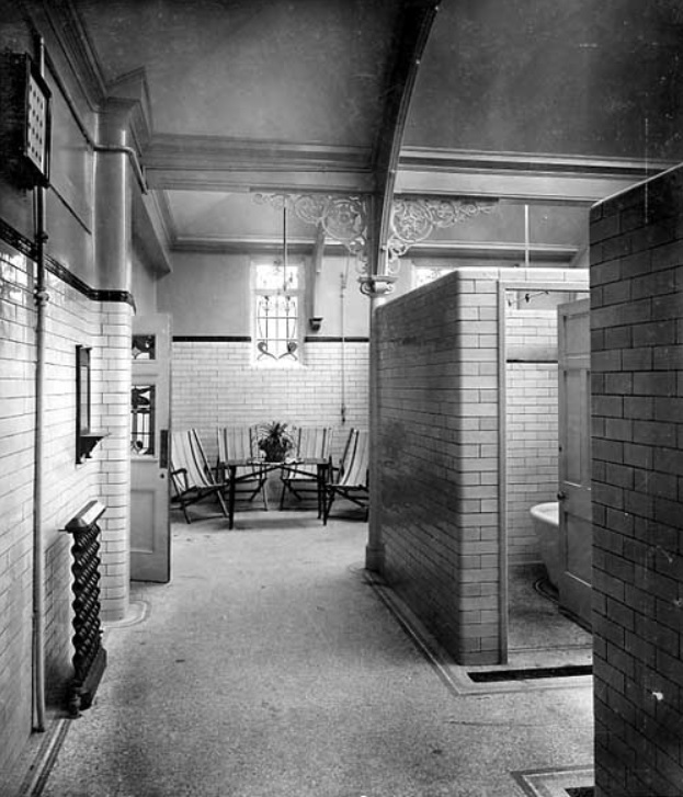 The changing rooms in Bramley Baths.