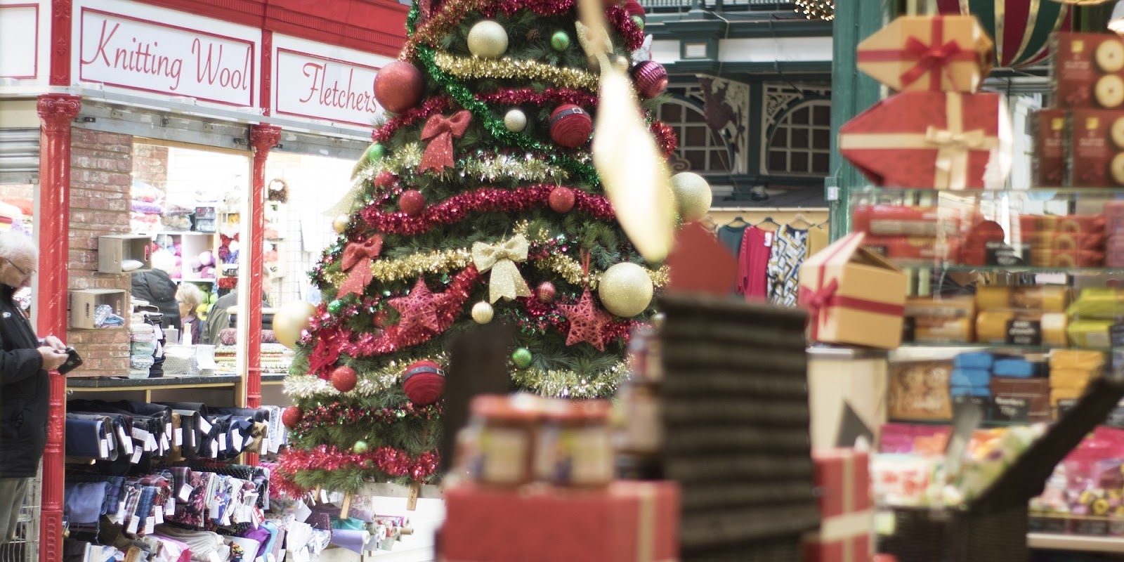 christmas tree inside market.