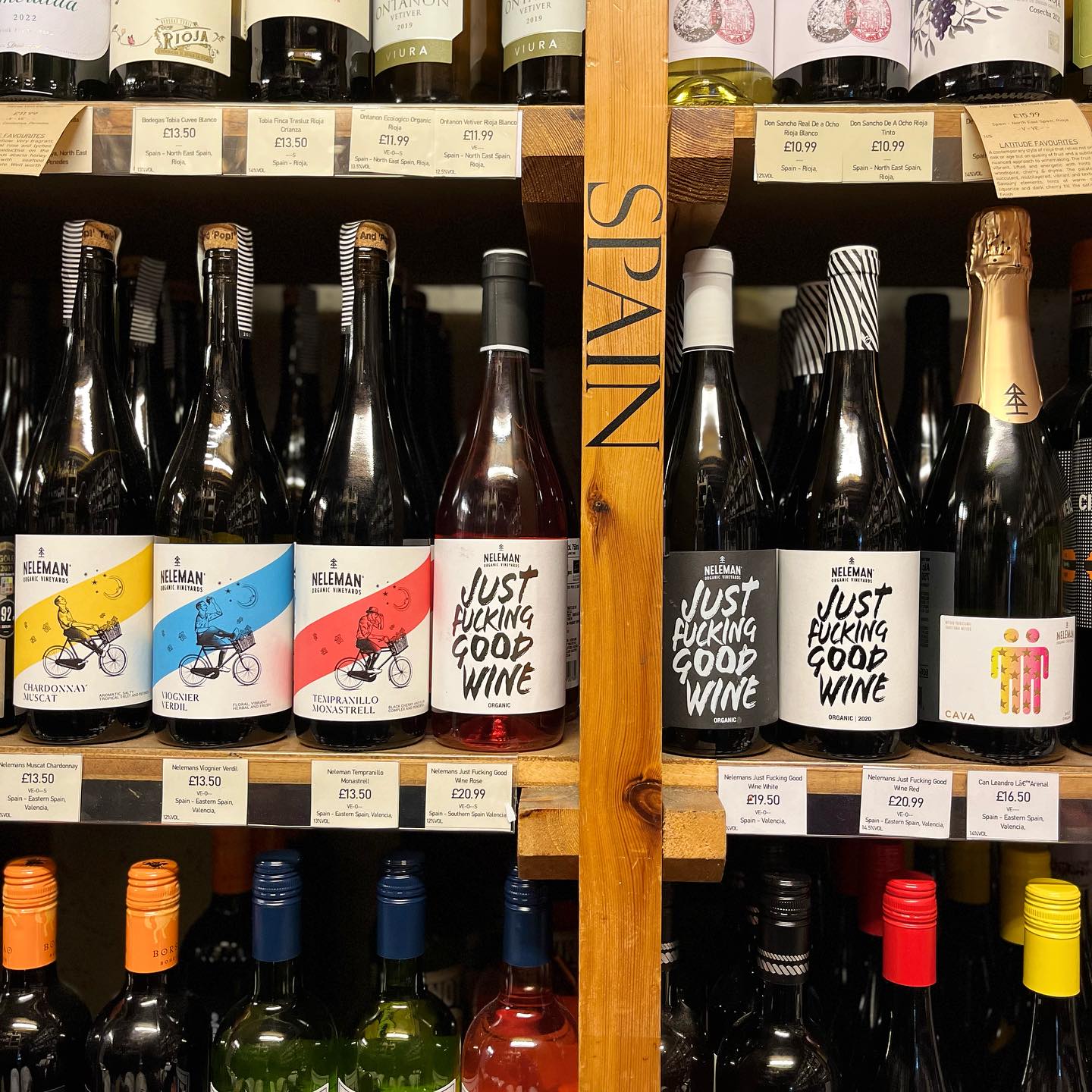 bottles of wine on a shelf.