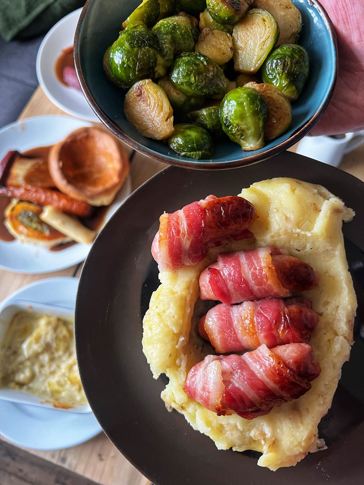 pigs in blankets with mash.