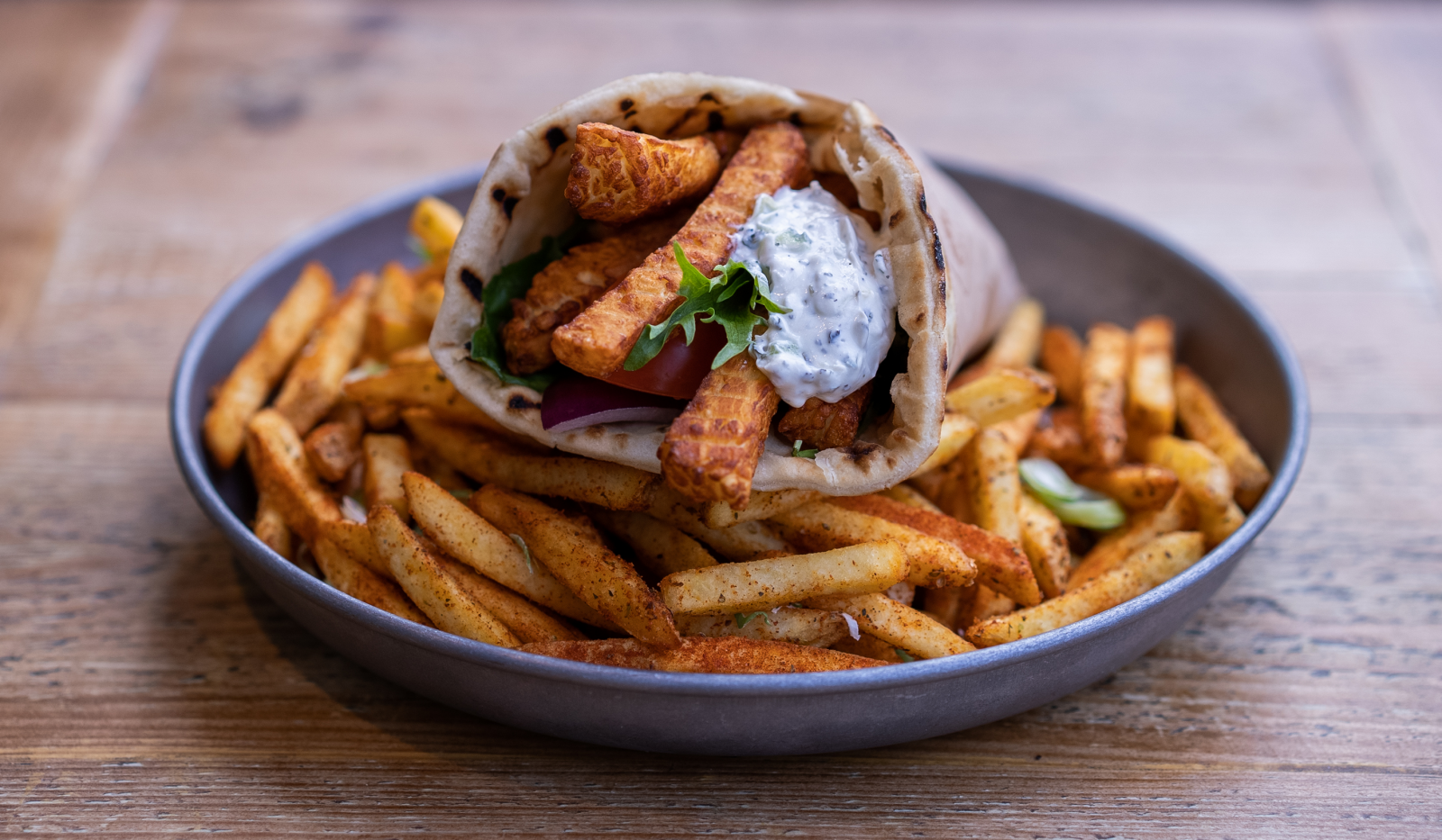 A halloumi Gyro with chips from The Olive Tree Brasserie. 