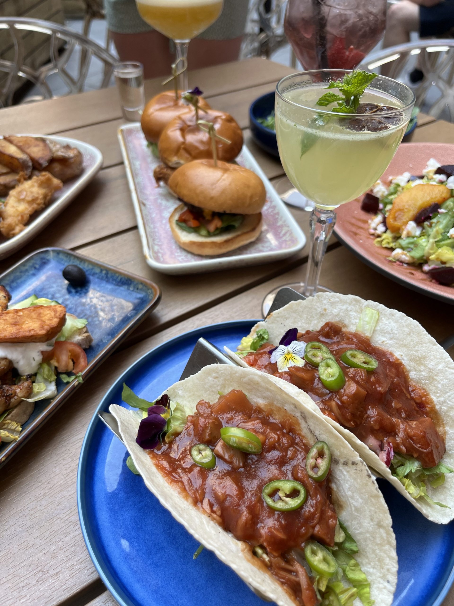 tacos, cocktails and sliders.