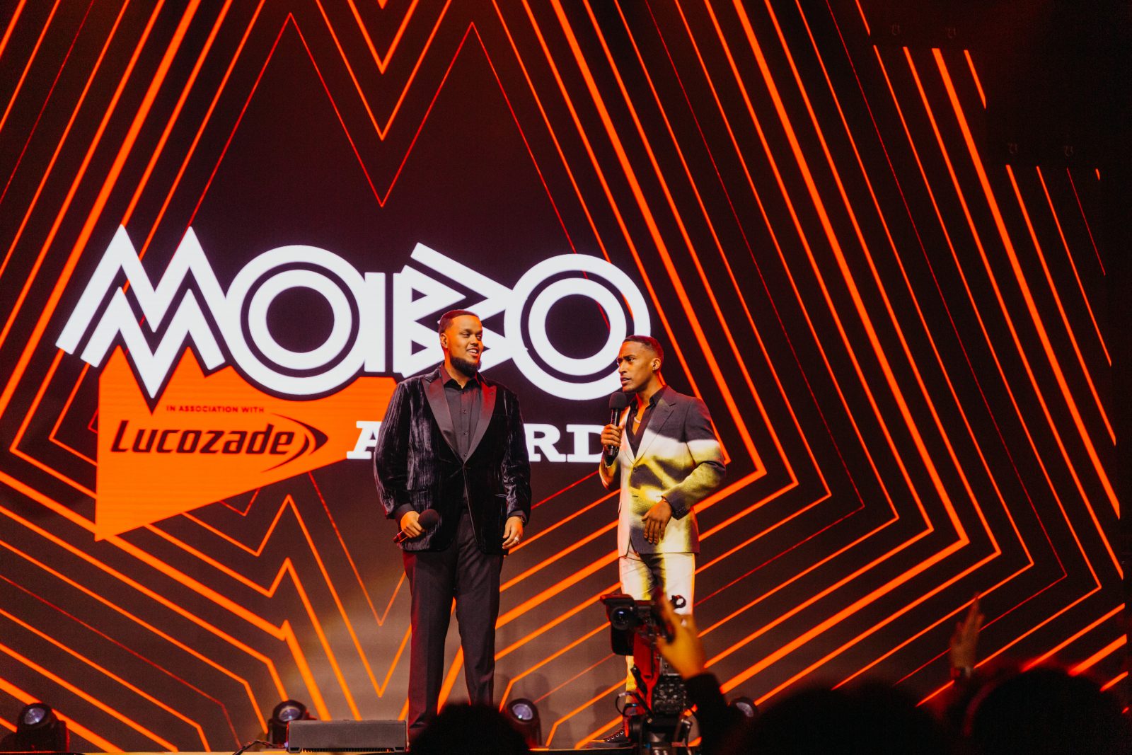 MOBO Award sign with microphone.