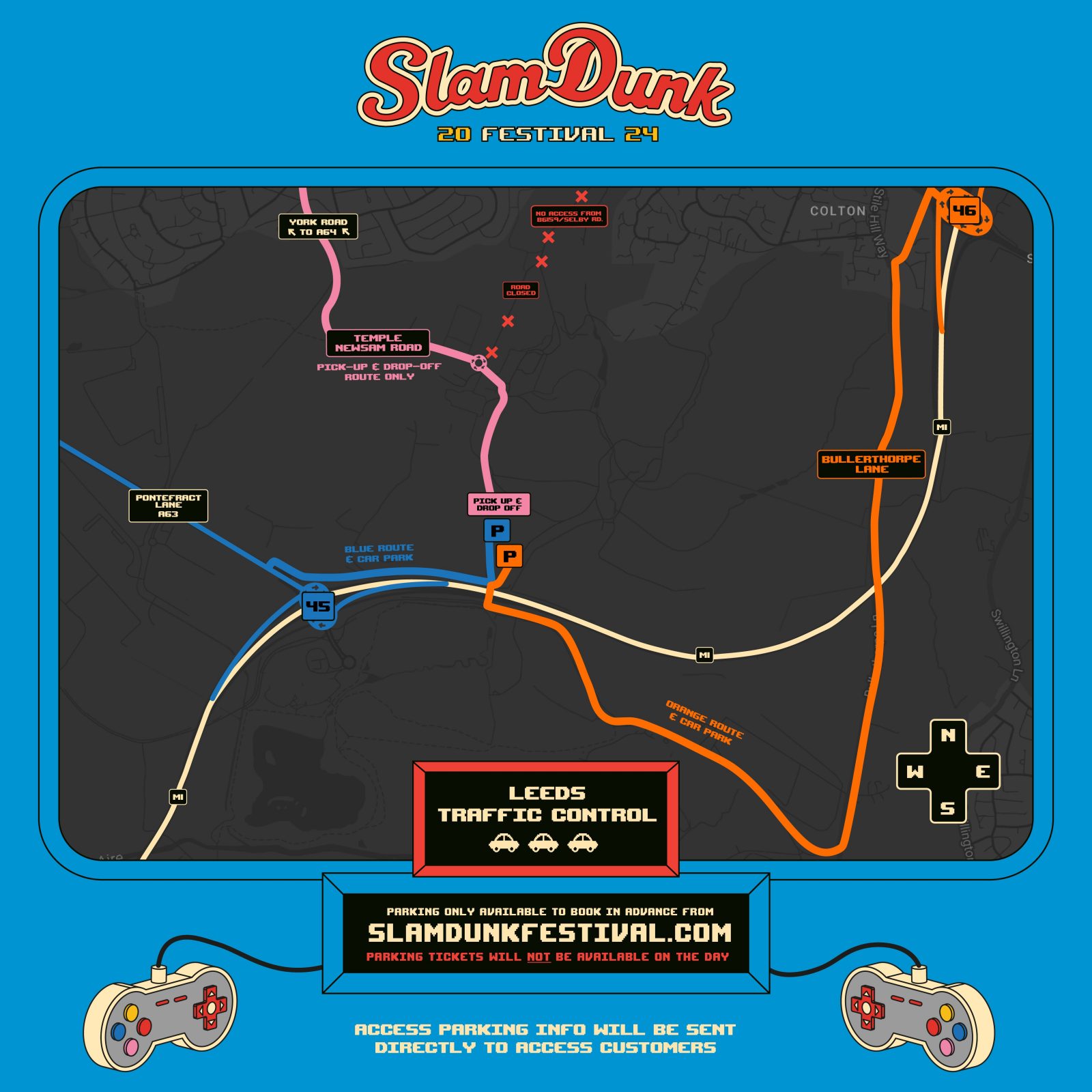 map showing routes into Temple Newsam where Slam Dunk is held.