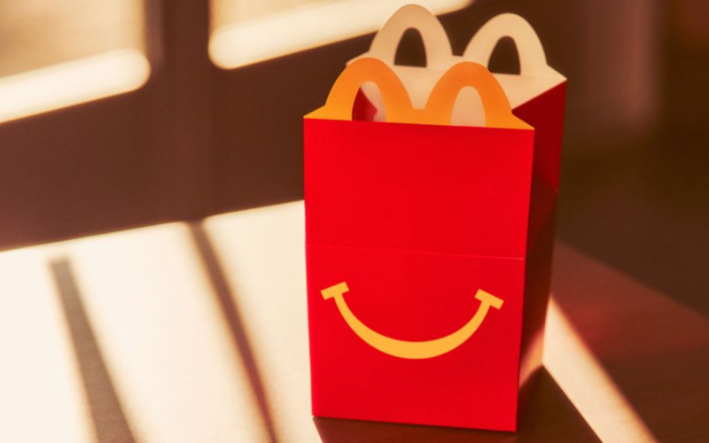 An open Happy Meal box from McDonalds.