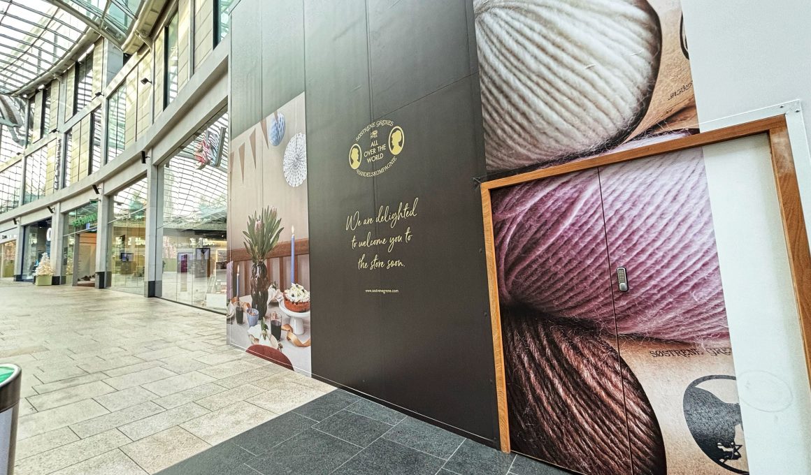 Hoardings are now up for Sostrene Grene in Leeds. Credit: The Hoot Leeds