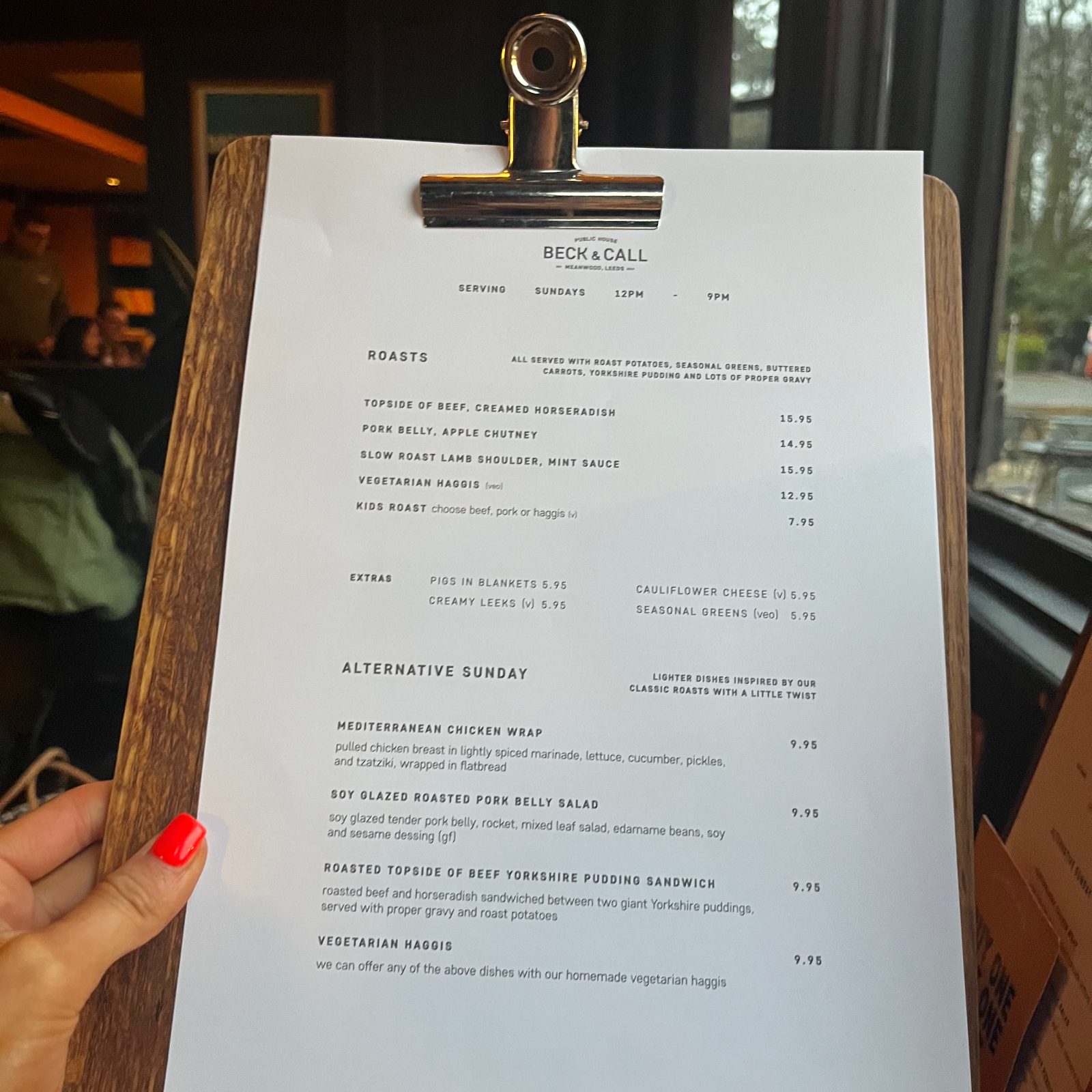 beck and call food menu leeds