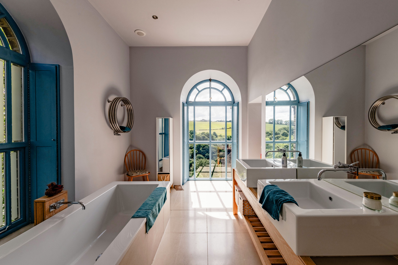Gorgeous colourful windows in the bathroom